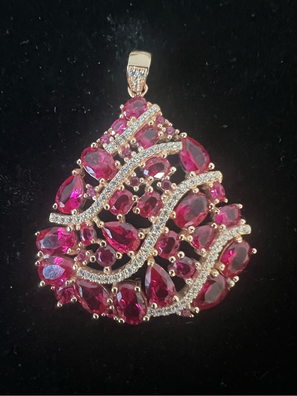 925 STERLING SILVER w/14kt ROSE GOLD OVER PINK SAPPHIRE AND DIAMOND PENDANT